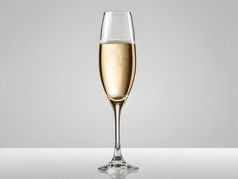 single glass of champagne isolated on white background
