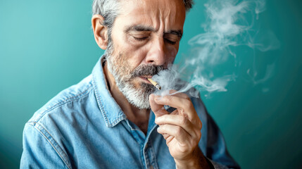 Cannabis for Seniors, Joint Relief, Older Man Smokes Medical Marijuana for Pain Management, Generative AI