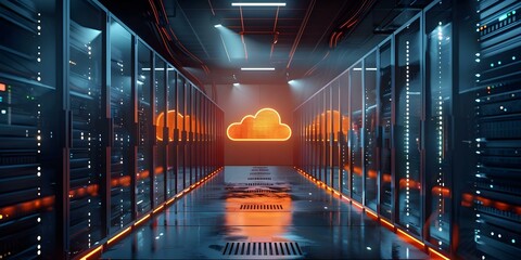 Modern cloud computing server setup with hybrid technology infrastructure background concept. Concept Cloud Computing, Server Setup, Hybrid Technology, Infrastructure, Background Concept - obrazy, fototapety, plakaty