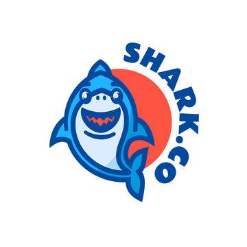 Vector Logo Illustration Shark Mascot Cartoon Style.