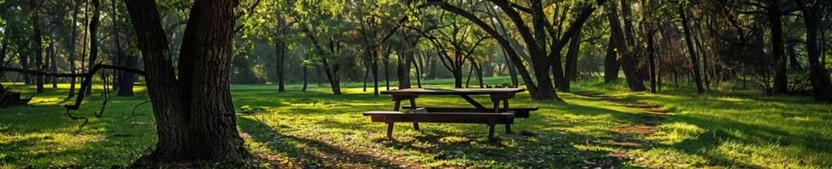 Envision a peaceful picnic spot nestled under the shade of towering trees