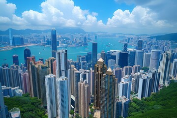 City skyline of Hong Kong from the observation deck of Sky100