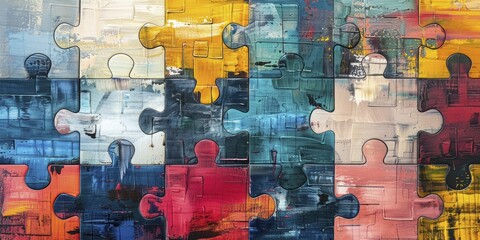 An intricate jigsaw puzzle mirrors diverse economic sectors, portraying the essential holistic strategy for complete economic integration on a blank canvas.