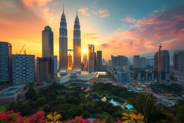 Obraz premium City skyline of Kuala Lumpur, where the iconic Petronas Twin Towers