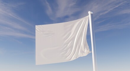The white flag flutters against the sky