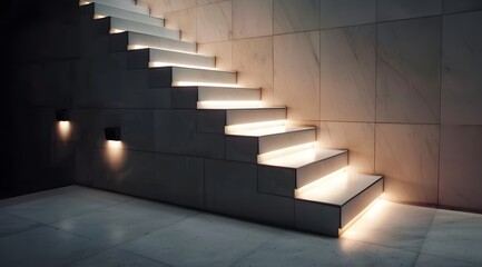 modern minimalism style stairs with night lighting