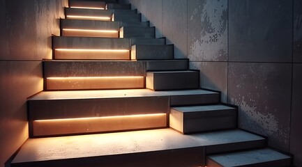 Fototapeta na wymiar modern minimalism style stairs with night lighting