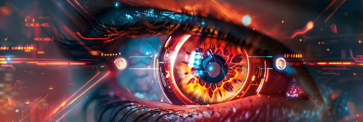 close up of futuristic augmented eye - future technology concept	 - obrazy, fototapety, plakaty