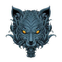 head of wolf in cold blue 