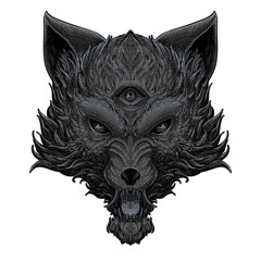 head of wolf with three eyes 