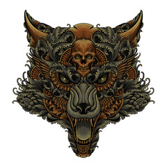 Head of wolf in decorative artwork 