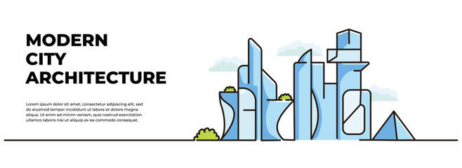 City buildings landscape vector illustration. Modern flat in continuous line style.