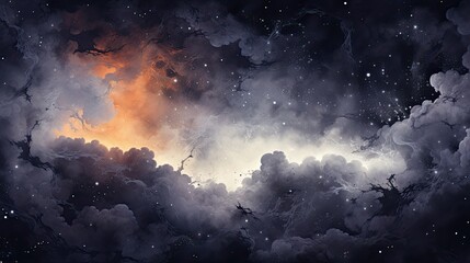 Fantasy night sky with clouds and stars.
