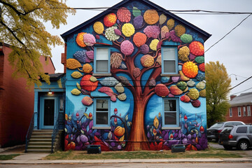 Naklejka premium Street art adds a burst of color and creativity to city streets.