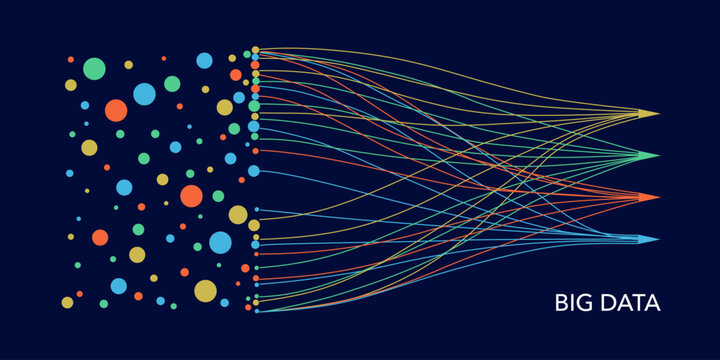 Colorful big data information sorting visualization. Social network, financial analysis of complex databases. Visual information complexity clarification. Intricate data graphic.