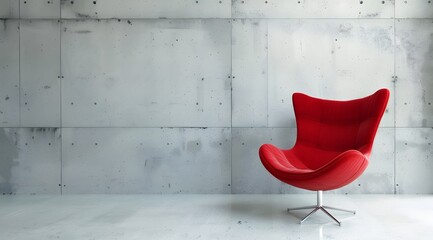 modern red chair and concrete wall - obrazy, fototapety, plakaty