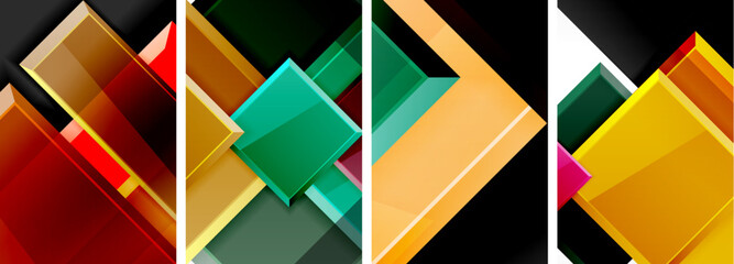 Color glass glossy square composition poster set for wallpaper, business card, cover, poster, banner, brochure, header, website