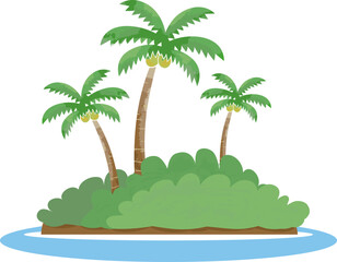 Fototapeta na wymiar 椰子の木、草木に覆われた小島のベクターイラスト