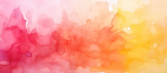 A detailed painting of a pink and yellow watercolor background with intricate tints and shades, featuring a closeup view of delicate flower petals and plant stems - obrazy, fototapety, plakaty