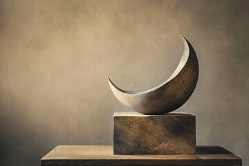 A minimalistic sculpture, smooth curves contrasting against rough edges. - obrazy, fototapety, plakaty