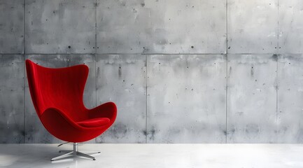 modern red chair and concrete wall - obrazy, fototapety, plakaty