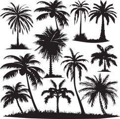 Big Tree silhouettes isolated on white background