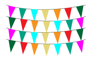 Fototapeta premium Greeting or Party invitation with carnival flag garlands with colorful hanging above.