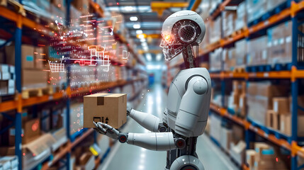 warehouse robots - robots, warehouse, automation, fulfillment, logistics - obrazy, fototapety, plakaty