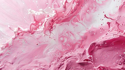 Flowing streams of paint blending seamlessly on a pink and white canvas, creating an abstract background with dynamic movement and texture.