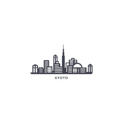Fototapeta premium Japan Kyoto cityscape skyline city panorama vector flat modern logo icon. Kansai region megapolis emblem idea with landmarks and building silhouettes. Isolated graphic 