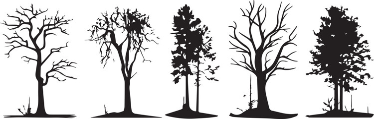 Obraz premium Set of Black silhouettes Trees isolated on white background