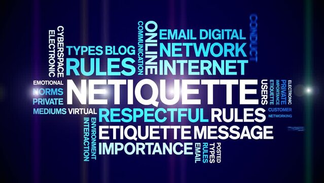 Netiquette animated word cloud;text design animation tag kinetic typography seamless loop.