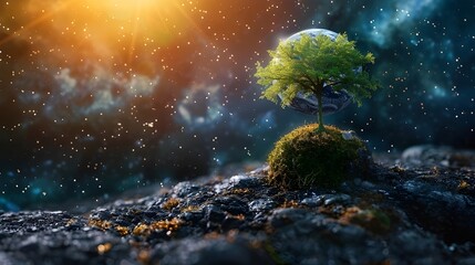 tree growth in space, green for world concpet - obrazy, fototapety, plakaty