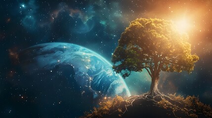 tree growth in space, green for world concept