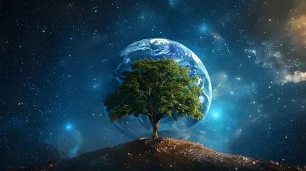 Rideaux occultants Pleine Lune arbre tree growth in space, green for world concept
