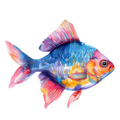 Watercolor illustration of a large colourful fish, high detail, watercolor effect, soft colors, white background watercolor