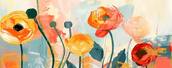 Behang Botanical art banner  with spring flowers. Abstract background . © bit24