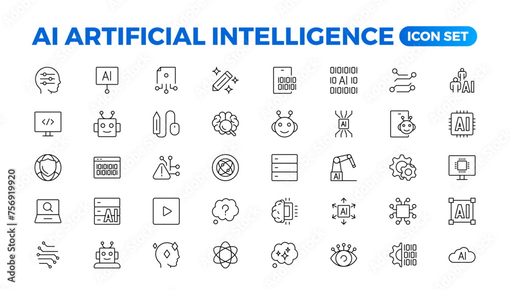 Poster set of ai artificial intelligence icon set vector collection. ai essentials line icon collection, ar