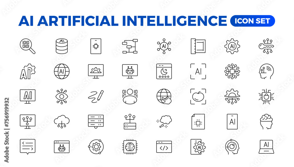 Poster set of ai artificial intelligence icon set vector collection. ai essentials line icon collection, ar
