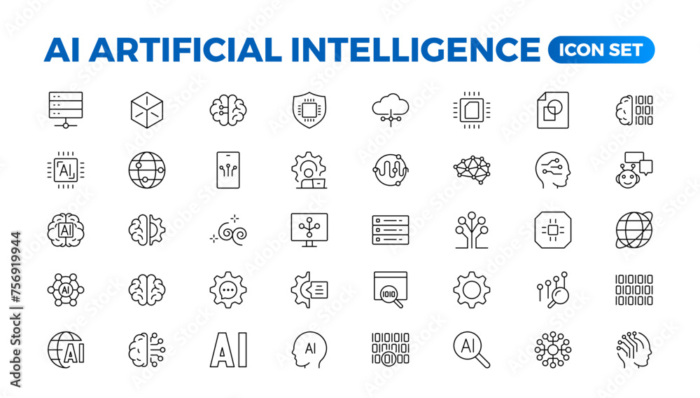 Poster set of ai artificial intelligence icon set vector collection. ai essentials line icon collection, ar