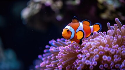Fototapeta na wymiar Clown fish close-up on a black background in an aquarium.