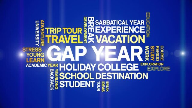 Gap Year animated word cloud;text design animation tag kinetic typography seamless loop.