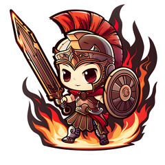 Ares with sword and shield cute sticker | High Quality | Transparent PNG