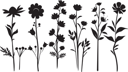 Black flowers signs, flower icons on white background
