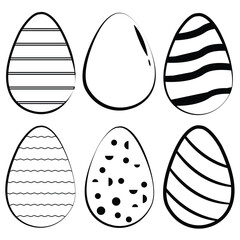 Easter egg silhouette icon. Easter egg vector, Easter eggs set doodle style. Set of Easter eggs simple line icons. Vector icons of eggs with ornameHappy easter hand drawn isolated on white background.