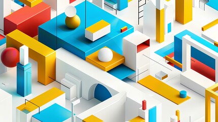 Colorful Abstract geometric background with blocks, cubes, lines, rectangles and other elements. Vector illustration - Powered by Adobe