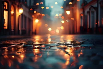 Fotobehang  lights with blurred city street © Najma