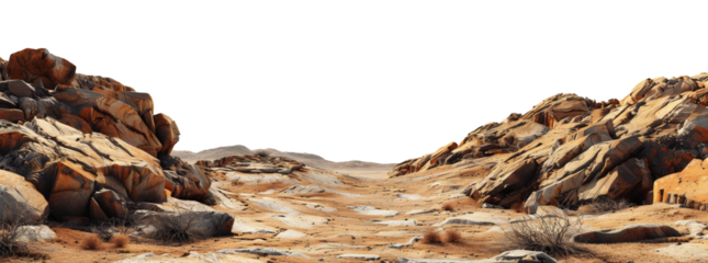 expanse of rocky hills, plain white background.