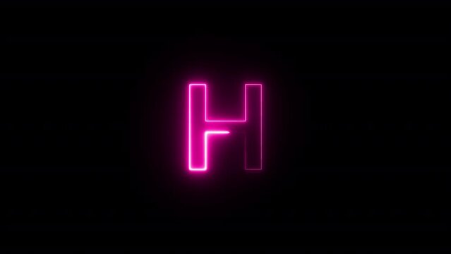 Abstract background Neon Letter H Animation on Black Background .Neon glowing sign letter H  with alpha channel, neon alphabet and letters, neon light for banner A to Z Animation.