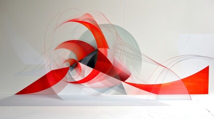Dynamic Geometric Forms Creating an Abstract Background with Red and White Tones